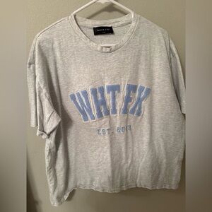 White Fox Boutique Gray Tee with Blue Print